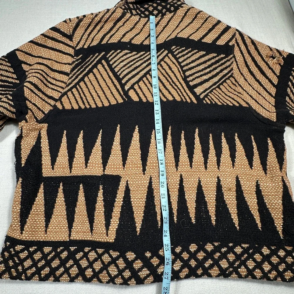 Vintage Painted Pony Southwestern Tapestry Knit Sweater Jacket Brown Black L